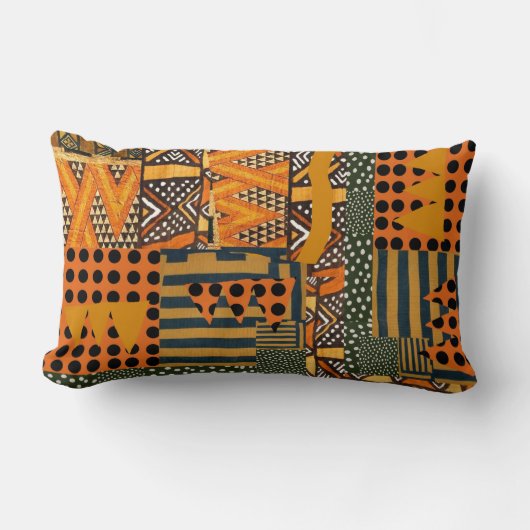 アフリカの織物モチーフの枕 ランバークッション (正面)