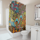 アフリカの織物：野生の動物パッチワーク。 シャワーカーテン (インサイチュ)