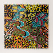 アフリカの織物：野生の動物パッチワーク。 ジグソーパズル (横)