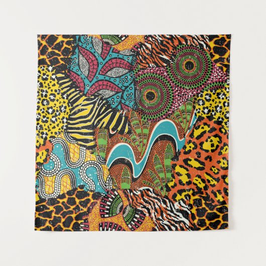 アフリカの織物:野生の動物パッチワーク。 タペストリー (正面)