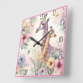 アフリカの花鮮やかの間のキリン スクエア壁時計 (傾斜)