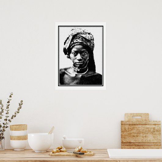 アフリカの若い女性のペンとインクスケッチ ポスター (キッチン)