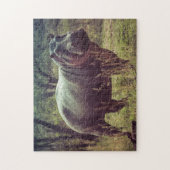 アフリカの葉でカメラでポーズをとるヒッポの立ち上がり ジグソーパズル (縦)