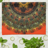 アフリカの薄暗がりの曼荼羅の台所ふきん(オレンジ) キッチンタオル (折り畳み)