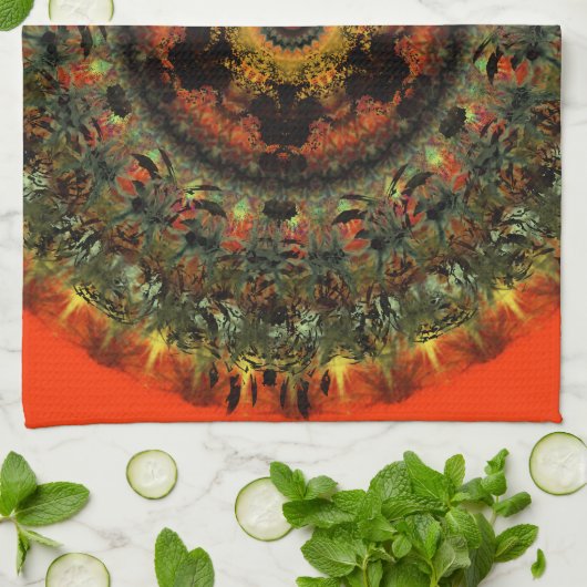 アフリカの薄暗がりの曼荼羅の台所ふきん(オレンジ) キッチンタオル (折り畳み)