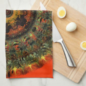 アフリカの薄暗がりの曼荼羅の台所ふきん(オレンジ) キッチンタオル (四つ折り)