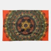 アフリカの薄暗がりの曼荼羅の台所ふきん(オレンジ) キッチンタオル (横)
