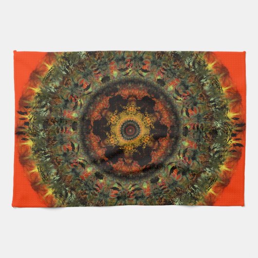 アフリカの薄暗がりの曼荼羅の台所ふきん(オレンジ) キッチンタオル (横)