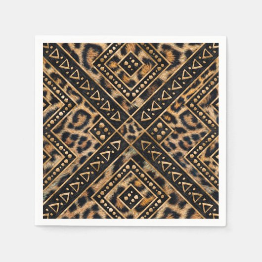 アフリカの装飾を持つ毛皮革#2 スタンダードカクテルナプキン (正面)