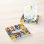 アフリカの記号による芸術のコラージュ ガラスコースター (アングル)