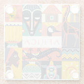 アフリカの記号による芸術のコラージュ ガラスコースター (裏面)