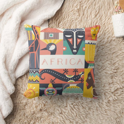 アフリカの記号による芸術のコラージュ クッション (ブランケット)