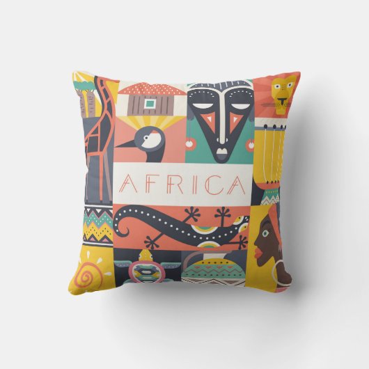 アフリカの記号による芸術のコラージュ クッション (裏面)