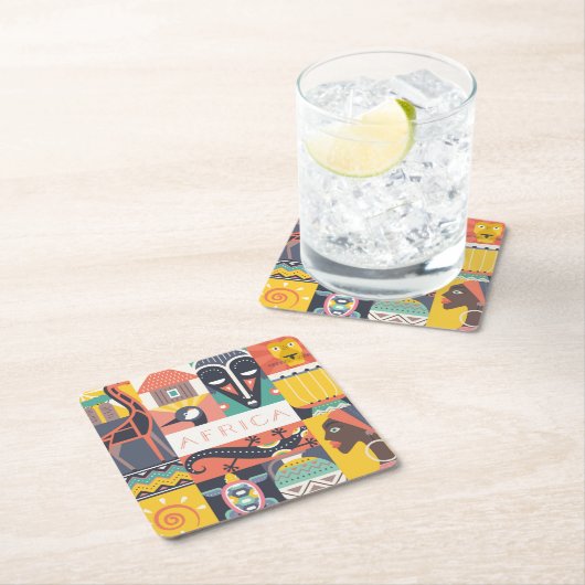 アフリカの記号による芸術のコラージュ スクエアペーパーコースター (インサイチュ)