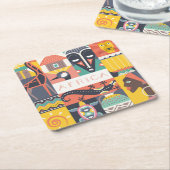 アフリカの記号による芸術のコラージュ スクエアペーパーコースター (アングル)