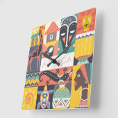 アフリカの記号による芸術のコラージュ スクエア壁時計 (傾斜)