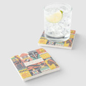 アフリカの記号による芸術のコラージュ ストーンコースター (横)