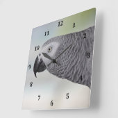 アフリカの豪華な灰色のオウム スクエア壁時計 (傾斜)