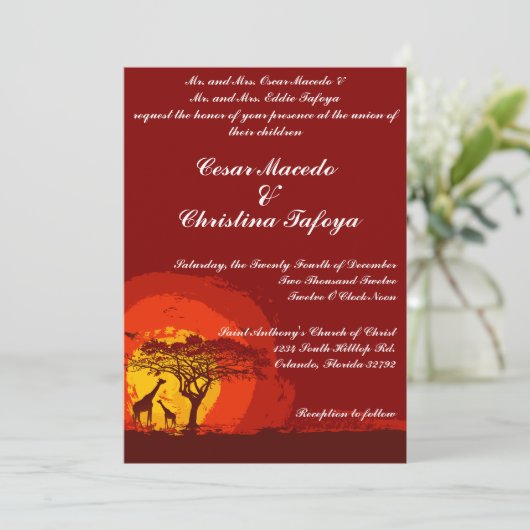 アフリカの赤い夕日　結婚式招待状　５ｘ７ 招待状 (スタンド正面)