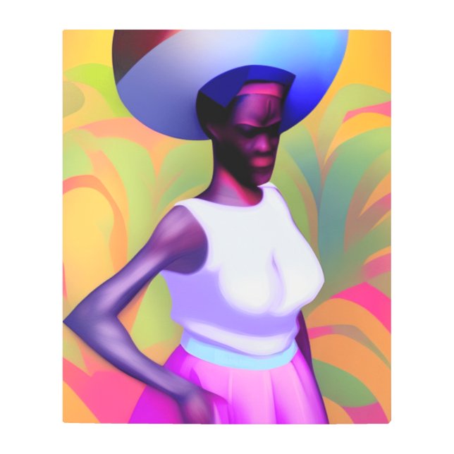 アフリカの運老婦人の頭の上の花瓶 メタルプリント (正面)