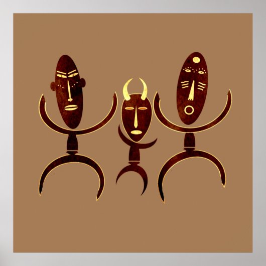 アフリカの部族のダンスシーンの岩の彫刻 ポスター (正面)