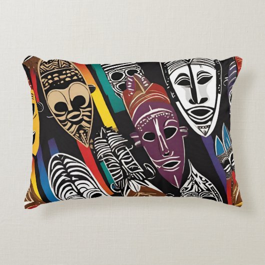 アフリカの部族のマスクカラフルアクセント枕 アクセントクッション (正面)