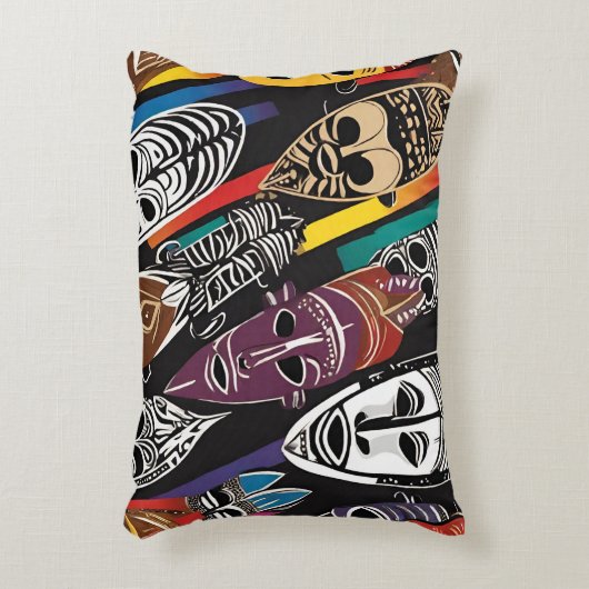 アフリカの部族のマスクカラフルアクセント枕 アクセントクッション (正面(垂直))