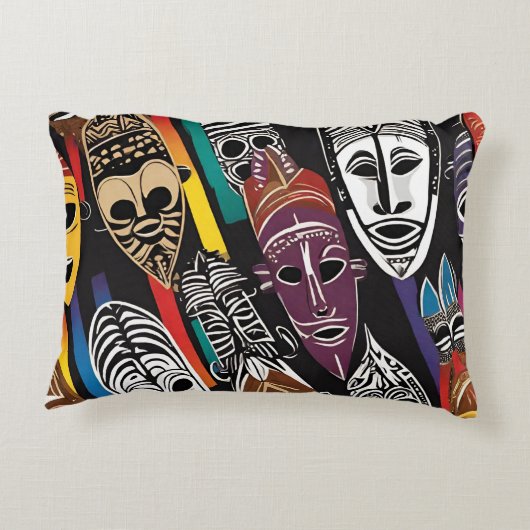 アフリカの部族のマスクカラフルアクセント枕 アクセントクッション (裏面)