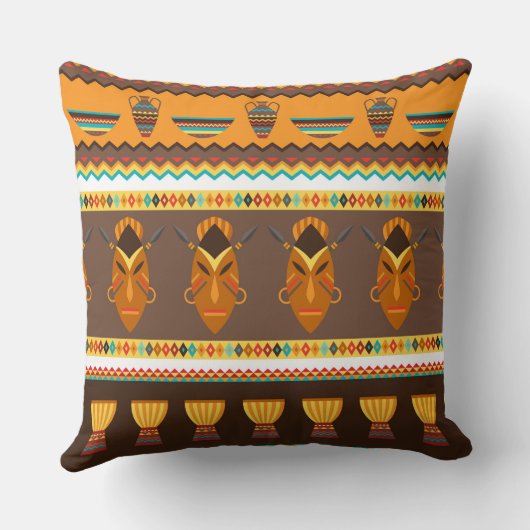 アフリカの部族のマスクパターンのホームデカール枕 クッション (裏面)