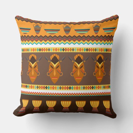 アフリカの部族のマスクパターンのホームデカール枕 クッション (正面)