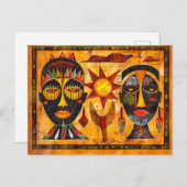 アフリカの部族の仮面と絵を描太陽 シーズンポストカード (正面/裏面)