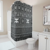 アフリカの部族アート:幾何学白黒 シャワーカーテン (インサイチュ)