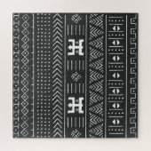 アフリカの部族アート：幾何学白黒 ジグソーパズル (横)