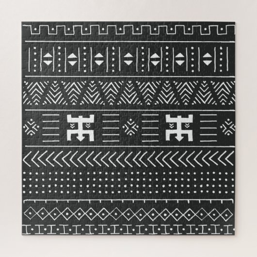 アフリカの部族アート：幾何学白黒 ジグソーパズル (縦)
