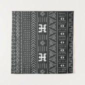 アフリカの部族アート：幾何学白黒 タペストリー (正面(横))