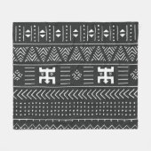 アフリカの部族アート：幾何学白黒 フリースブランケット (正面(横))