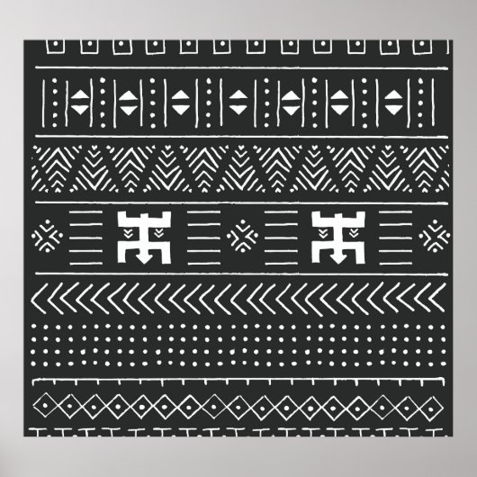 アフリカの部族アート:幾何学白黒 ポスター (正面)