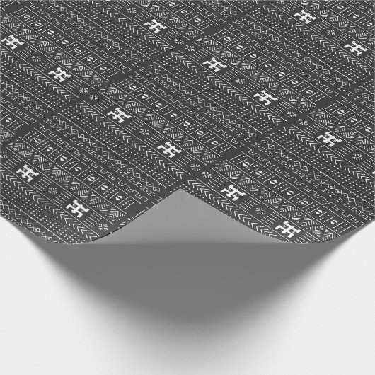 アフリカの部族アート:幾何学白黒 ラッピングペーパー (角)