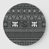 アフリカの部族アート:幾何学白黒 ラージ壁時計 (正面)