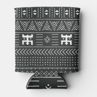 アフリカの部族アート:幾何学白黒 缶クーラー