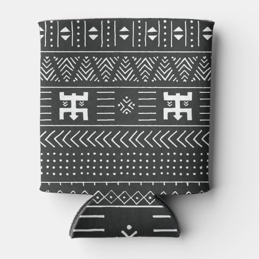 アフリカの部族アート：幾何学白黒 缶クーラー (正面)