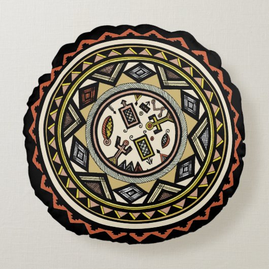 アフリカの部族スピリッツ円枕 ラウンドクッション (正面)