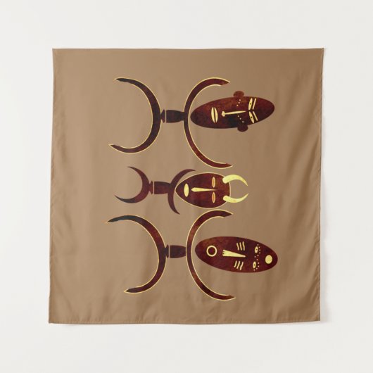 アフリカの部族ダンスシーンの岩彫り タペストリー (正面(横))