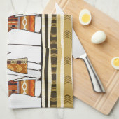 アフリカの部族ハンターズグラフィック キッチンタオル (四つ折り)