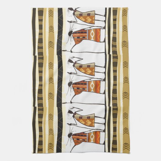 アフリカの部族ハンターズグラフィック キッチンタオル (縦)
