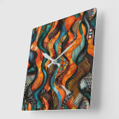 アフリカの部族パターンの壁時計 スクエア壁時計 (傾斜)