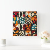 アフリカの部族パターンの壁時計 スクエア壁時計 (ホーム)