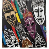 アフリカの部族マスクカラフルシャワーカーテン シャワーカーテン (正面)