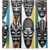 アフリカの部族マスクカラフルストライプ シャワーカーテン (正面)