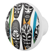 アフリカの部族マスクカラフルストライプ セラミックノブ (右)